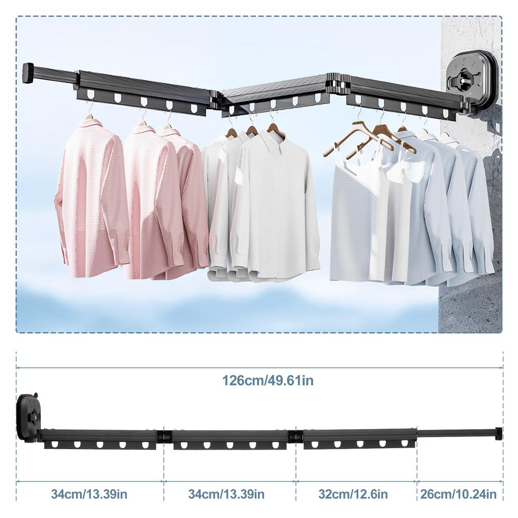 Wall-Mounted Foldable Aluminum Alloy Clothes Drying Rack Home Laundry Clothesline Hanger for Balcony Bedroom Kitchen Living Room