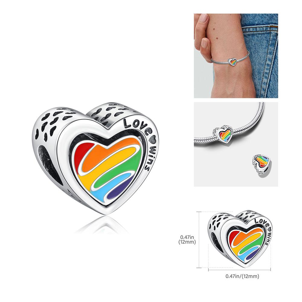 Copper Rainbow Pride Month Charm Pendant Heart Bead Unlimited Fit Original Bracelet For Women Jewelry Gift
