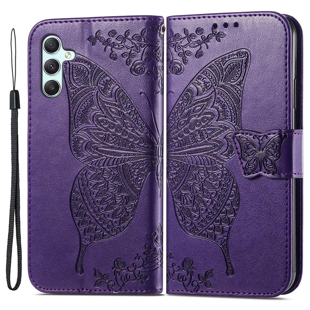 For Samsung Galaxy A35 5G Leather Case Butterfly Imprinted Phone Cover with Wrist Strap