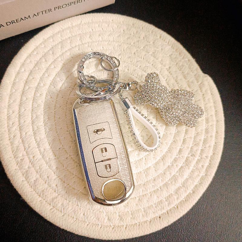 White Diamond Tpu For Mazda 3 6 Cx-5 Mx-5 Cx-3 Axela Cx-4 Cx-5 Atenza 3 Button Remote Car Key Case Cover Fob Bag Holder Keychain