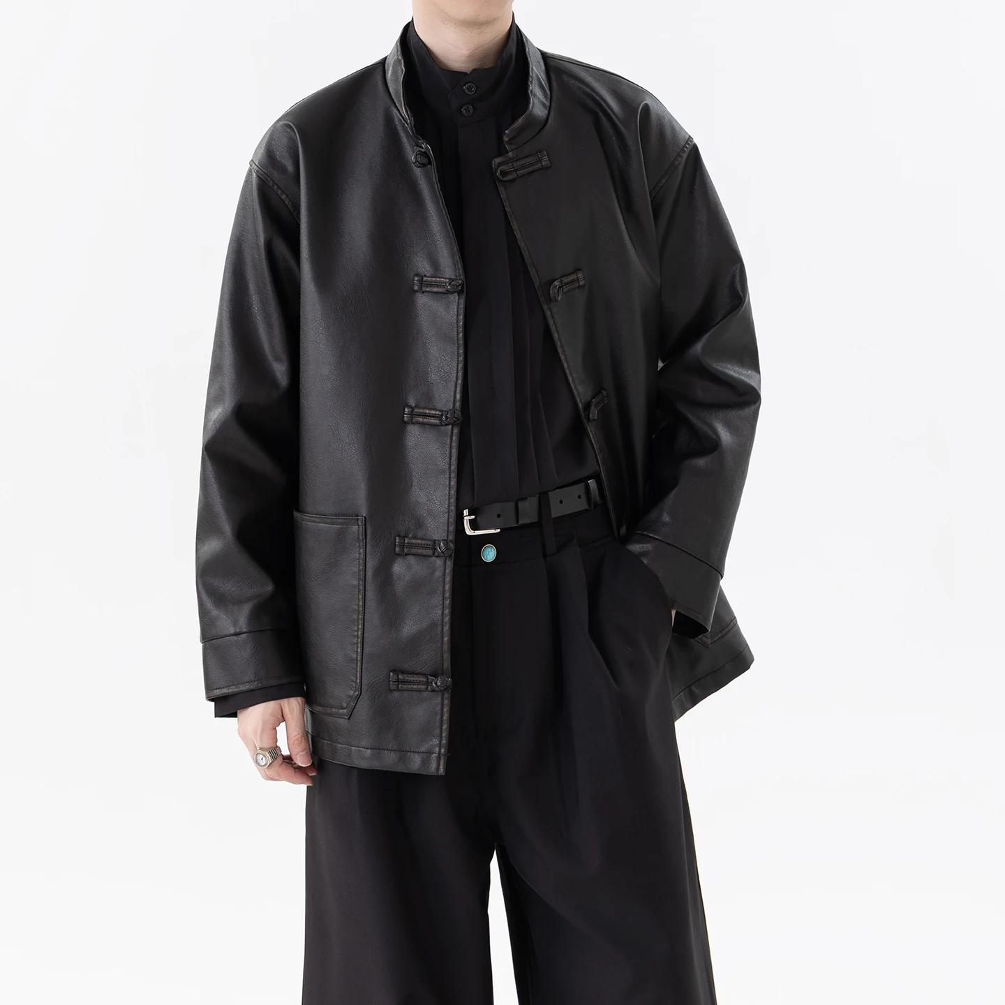 

Мужские куртки из искусственной кожи на осень 2025 года, мужская куртка в винтажном повседневном стиле в китайском шике, мужская куртка с застежкой на пуговицы в стиле тан, мужское ветрозащитное теплое пальто свободного кроя M