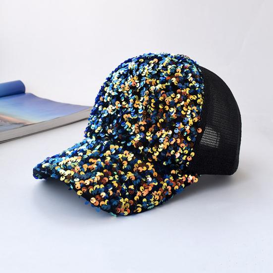 Shiny Sequins Breathable Net Stitching Extended Brim Baseball Hat Sunscreen Bright Color Stage Sun Hat Fashion Accessories