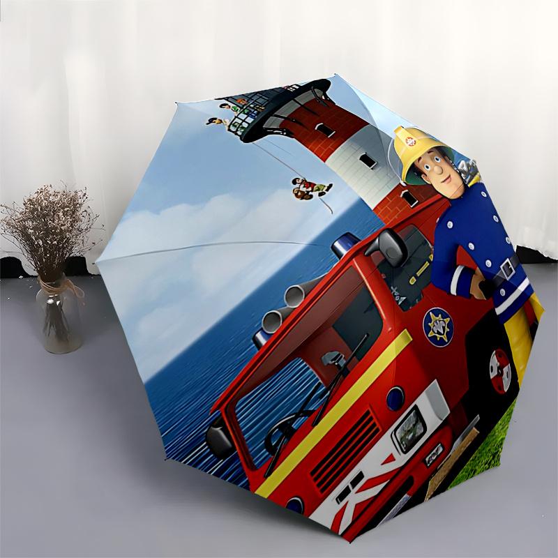 Fireman Fire Trucks Themed Travel Umbrella-8 Ribs Automatic Opening and Closing, Portable Folding Design, Compact and Stylish Umbrella Suita