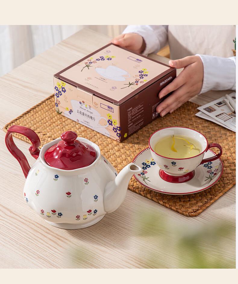Shunxiang Vintage Teaware Set: Retro Cups & Saucers, Teapot, Perfect for Afternoon Tea & Coffee, In a Gift Box