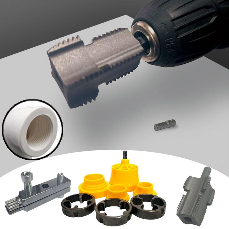 Pipe Thread Cutting Set for Electric Drills PVC Threader with Adjustable Die Sizes Plumbing Repair Professional Tools