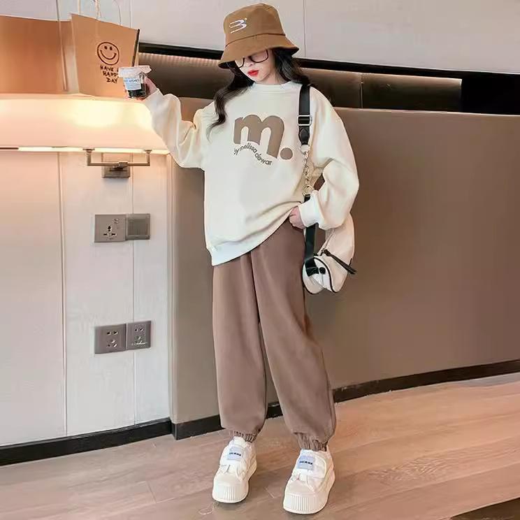 Mädchen Frühling Rundhals Sweatshirt Sweatpants Zweiteiler