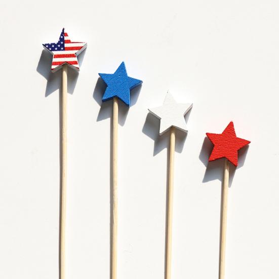 100 PIEZAS Palillos Desechables para Cócteles, Decoración de Estrella del Día de la Independencia, Brochetas de Bambú para Aperitivos Frutas Hamburguesas Pasteles