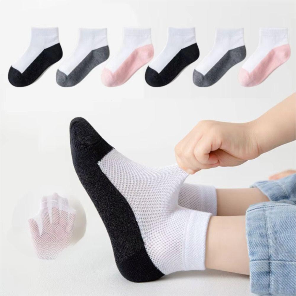 5 Pairs Two-color Kid Boys Anti-slipping Sock Breathable Student White Socks White Socks