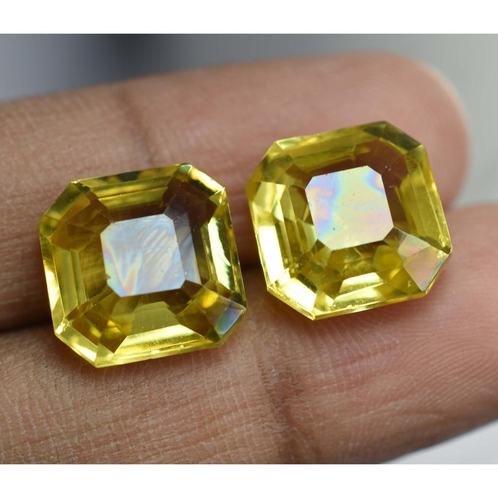 Natural Yellow Sapphire Loose Gemstone 17.74 Ct Square Cut Pair September Birthday Birthstone
