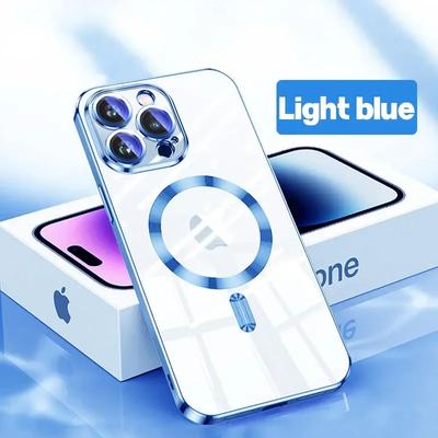 Luxury Wireless Charge Magsafe Phone Case For iPhone 15 14 13 12 11 Pro Max Plus Transparent Magnetic Electroplate Bumper Cover
