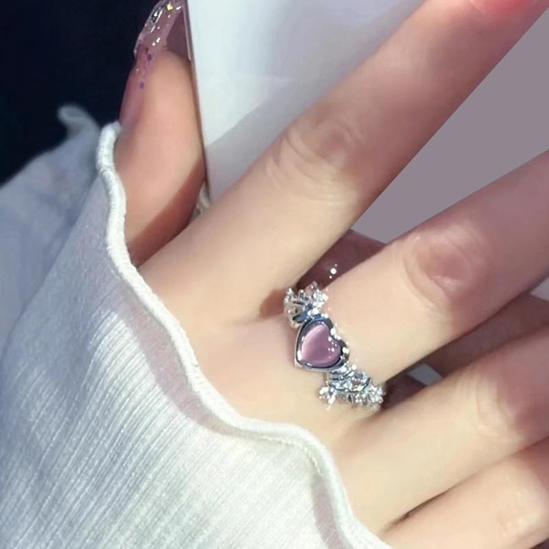 Heart Ring Cat Eye Peach Heart Adjustable Women Rings  Exquisite Wedding Party Jewelry Gift
