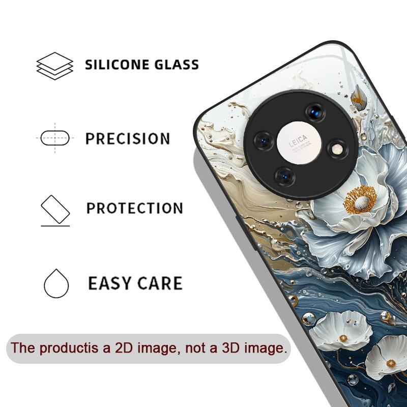 Elegant Lotus Artistic Flower Pattern Tempered Glass Phone Case for Huawei Nova 13 12 SE 11 10 Pro Mate 40 30 P60 P40 5G Covers