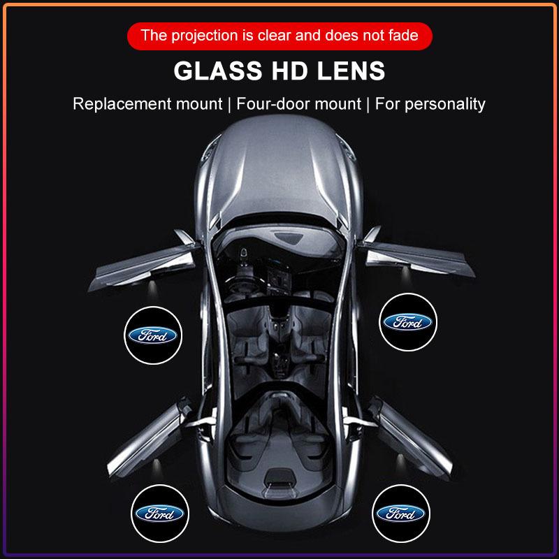 2pcs/Set Welcome LED Light Car Door Badge Wireless HD Projector Lamp For Ford Raptor Fiesta Focus 2 3 4 Mondeo Ecosport Mustang Fusion