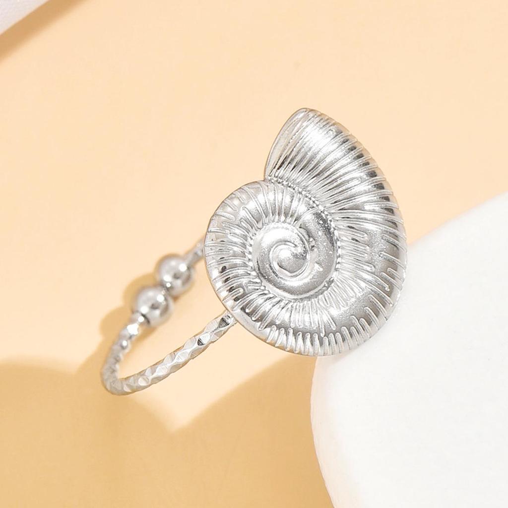 Stainless Steel Seashell Ring - Casual Vacation Marine Life Jewelry for Women