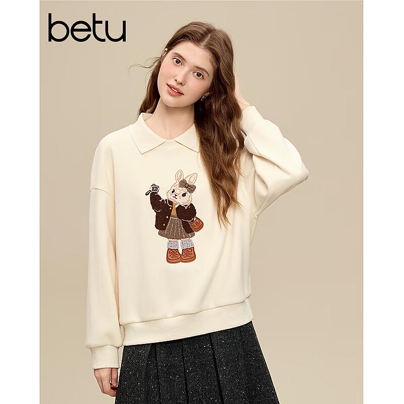 Betu Women's 2025 Winter Lapel Collar Cute Pet Casual Sweatshirt