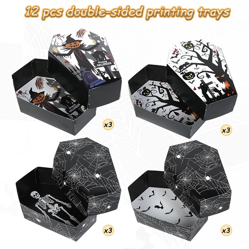 A95I-Halloween Party Decor Supplies Trick Or Treat Halloween Food Serving Trays Horror Coffin Snack Cookie Gift Boxes