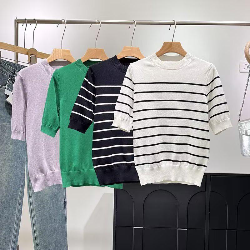 

BM&MD&ZA Women s Spring/Summer Casual Knit Crew Neck T-shirt, Short Sleeve XS