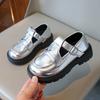 Girls Leather Shoes for Party Wedding 2024 Britain Style Fashion Sliver Children Princess Shoes Non-slip Kids School Flat Shoes