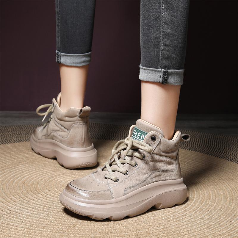 Fashion GKTINOO Genuine Leather High Top Shoes Women Platform Boots Non-slip Cow Leather Ladies Winter Ankle Botas Warm Sneakers