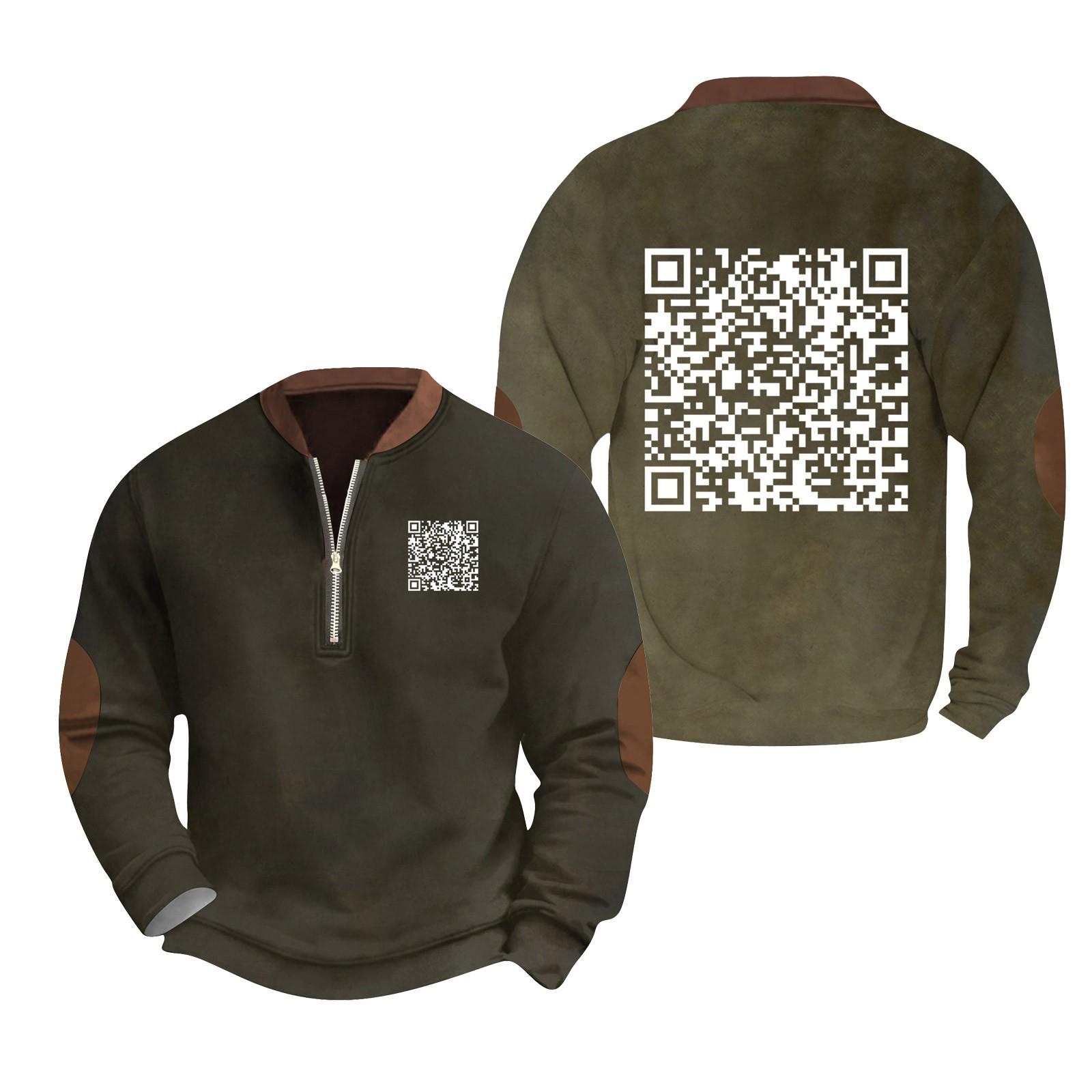 Men s Fashion Casual Half Zip Collar Loose Long-sleeved Funny Print Pullover Hoodie XL хаки
