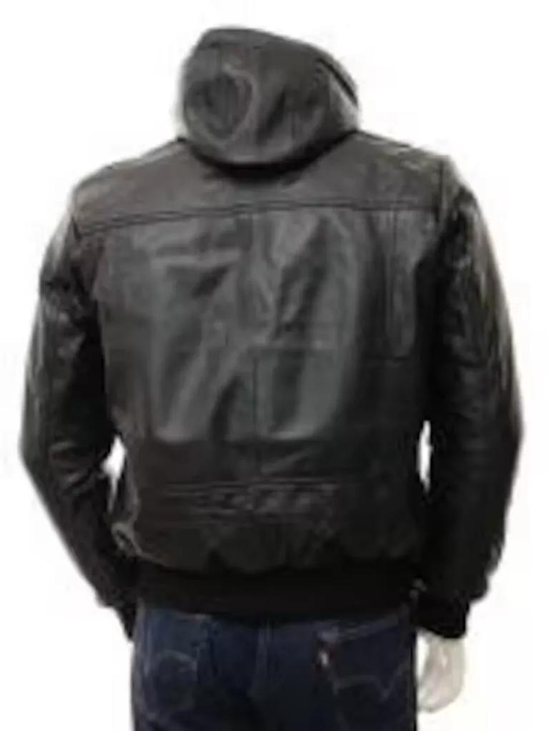 Motorcycle Festive Stylish Halloween Lambskin Black Leather Hoodie Men Jacket Handmade
