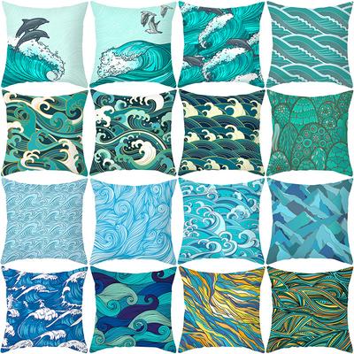Simple Nordic Style Pillowcase Blue Wave Dolphin Office Sofa Printed Cushion Pillowcase Home