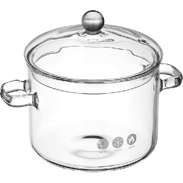 Yardwe Glass Saucepan with Cover, Glass Stovetop Cooking Pot for Pasta, Noodle, Soup, Milk, Food, 5.5x5.5x6.3 Inch (1350ml) 1.4 Quarts