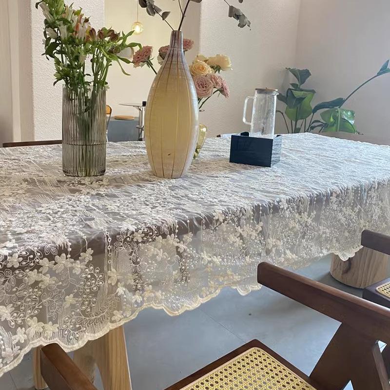 White Embroidered Table Cloth French Lace Tablecloths Vintage Coffee Dining Table Cover Rectangle Home Decoration