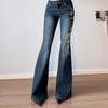 GlowGirl Women Retro Y2k Jeans Baggy Floral Embroidery Jeans Vintage 2000s Low Rise Flared Denim Pants High Street Basic Trousers