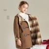 Girls' Academy Style Mid-Length Wool Coat with Horn Buttons - 49% Wool