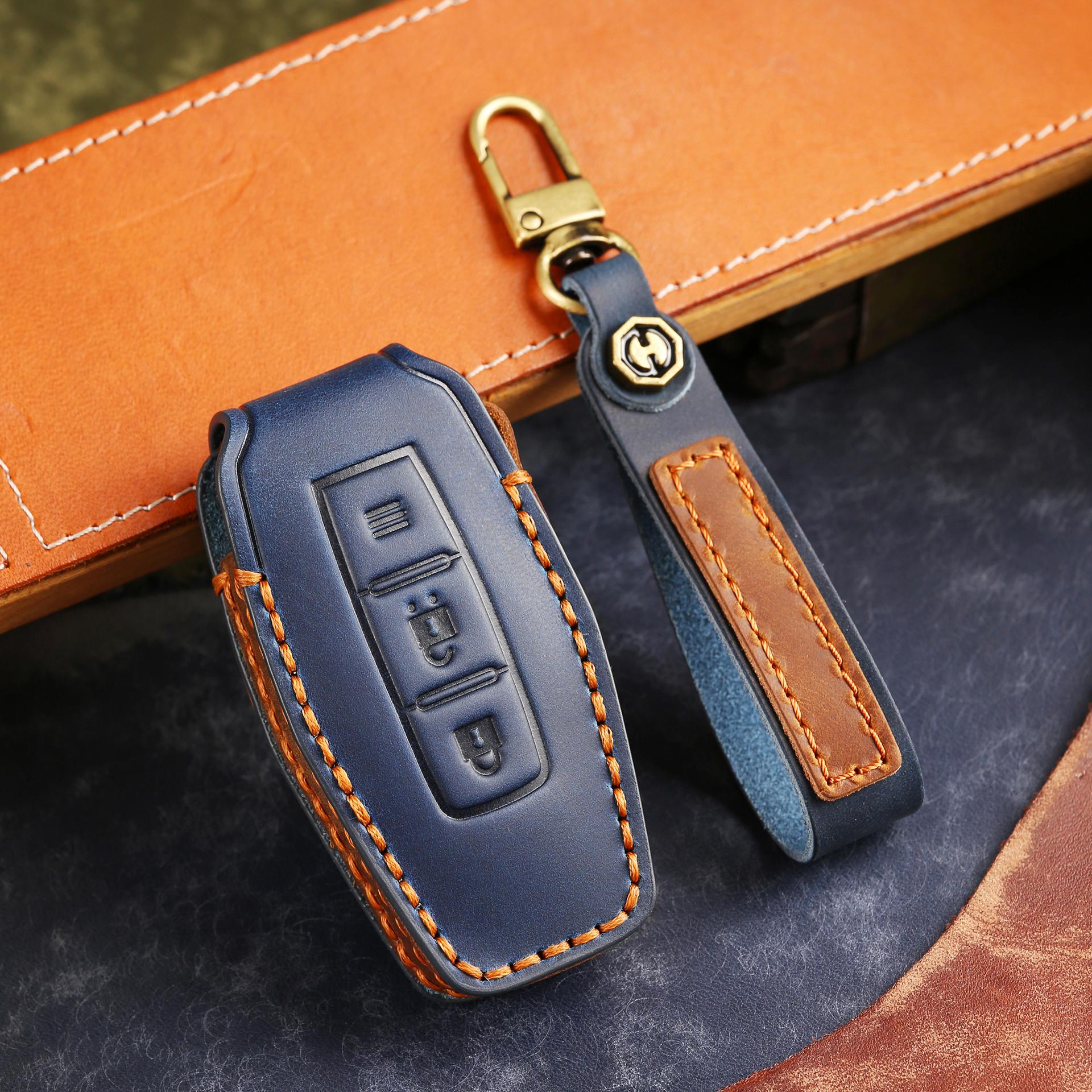 

[Mitsubishil Car Key Cover keychain Cowhide Handmade Suitable for Orand Jinxuan ASX Yige Wing God Orland Hyun Pajero Jin Chang Yige 2 keys чорний