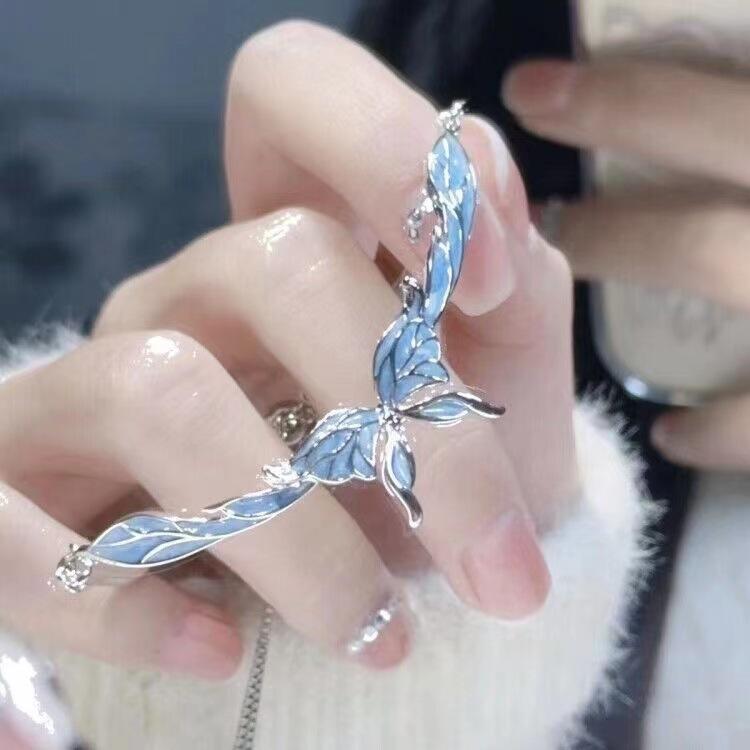 Zircon Butterfly Necklace Set Layer Blue Four-pointed Ins Style Light Luxury Clavicle Chain for Women Girlfriend Jewelry Gift