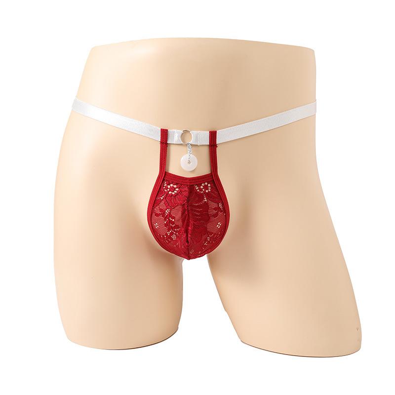 Sissy Lingerie Men'S Lace Penis Pouch Mini Panties Belt Hollow Safety Buckle T-Back Thong See Through Fetis Erotic Underwear