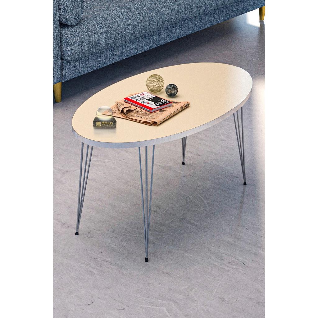 Coffee Table Ellipse Silver White Wire