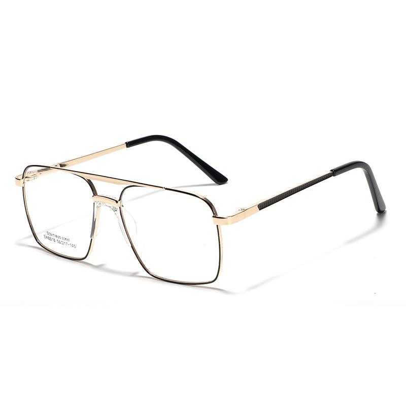 Double Beam Metal Square Saddle Nose Pad Glasses Men'S Literary And Retro Large Frame Flat Mirror Women'S Large Frame Mirror