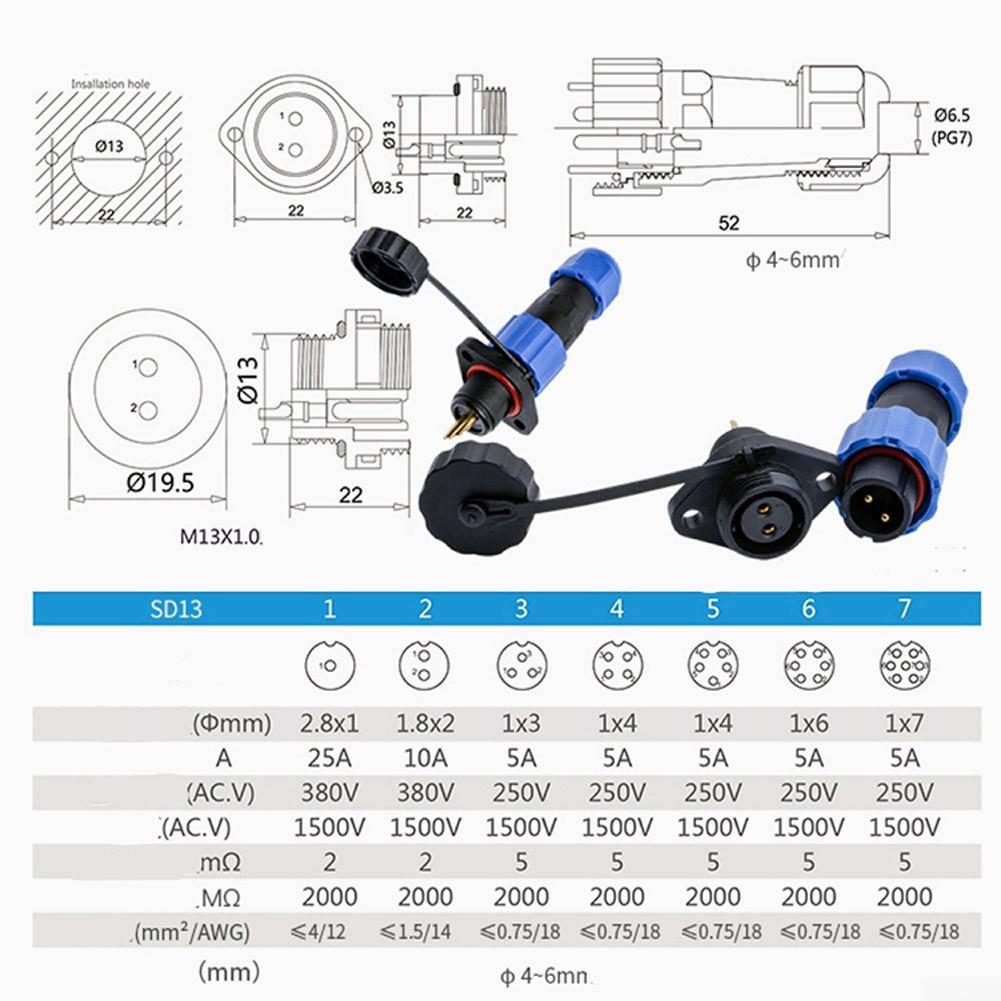 Praktický konektor modrý černý zásuvkový konektor pro kabel 2/3/4/5/6/7pinový