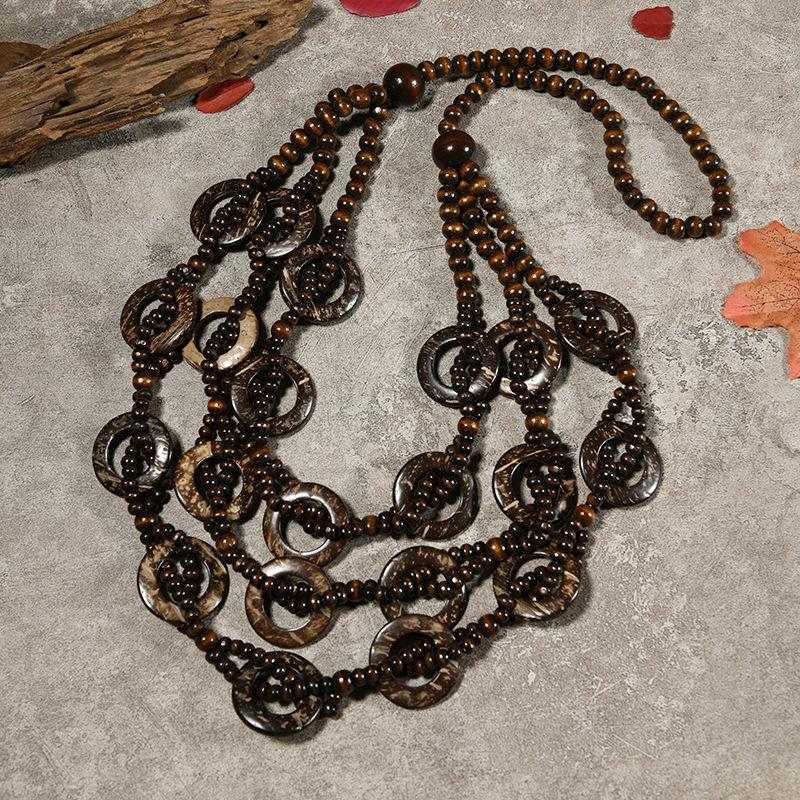 Bohemian coconut shell necklace retro multi-layered wearing long sweater chain women's niche holiday style accessories