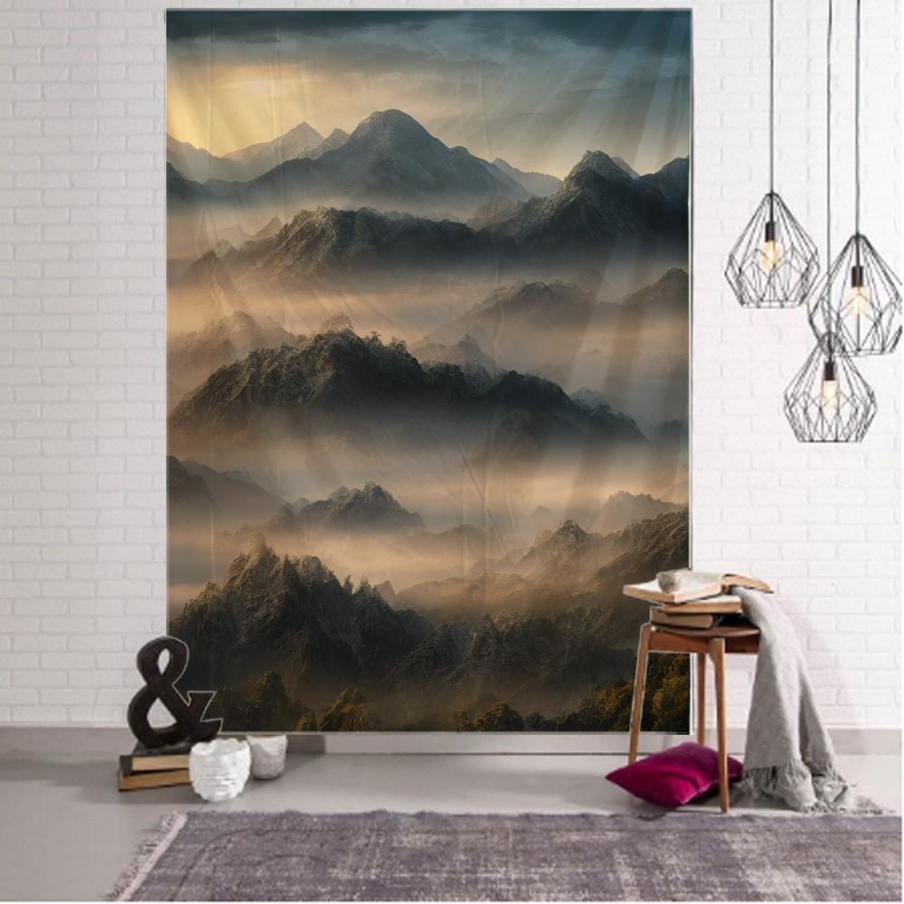 Mist Forest Background Tapestry Room Decoration Natural Landscape Wall Background Cloth Living Room Home Decoration Wall Hanging