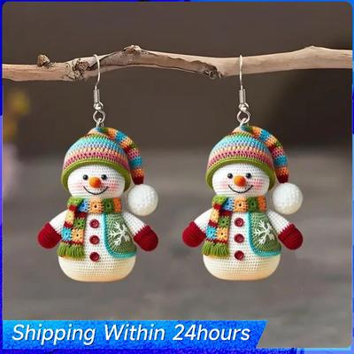 Snowman Earrings Necklace Cute Christmas Earrings Acrylic Dangle Drop Earrings for Women Frosty Dangle Charms
