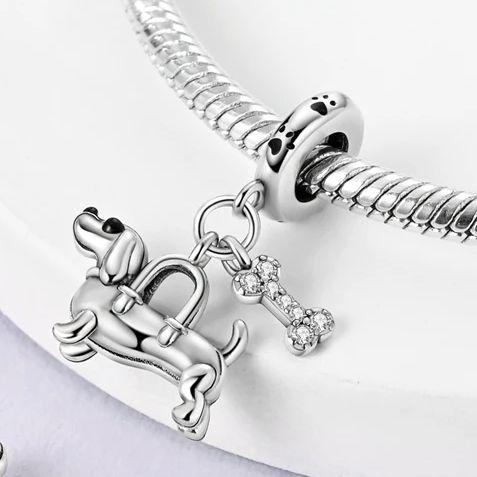 Copper Metal Charm Bead Component Dog Dachshund Zircon Pendant Bead Component Compatible With Authentic Original Bracelet High Quality Fine Jewelry