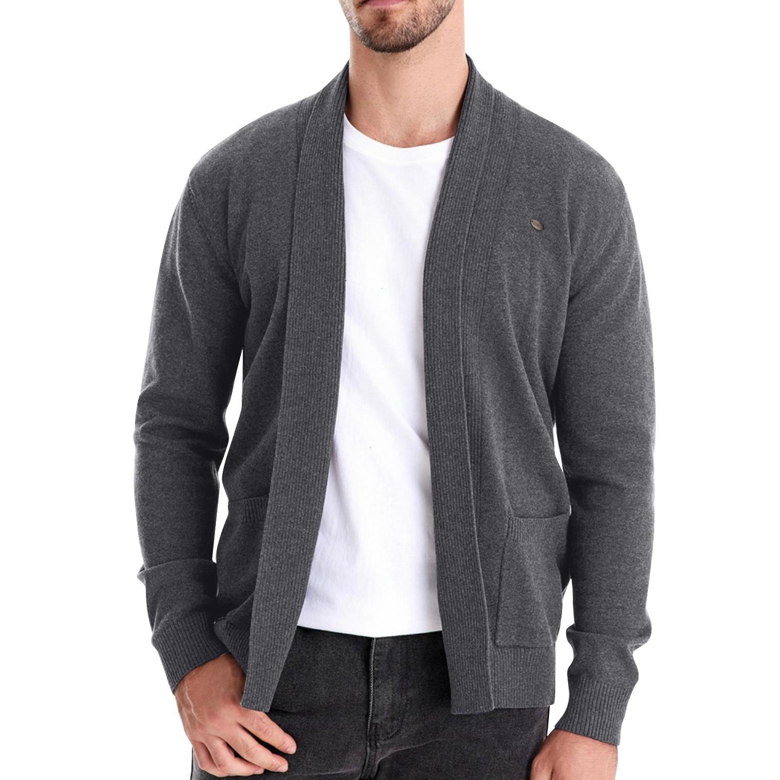 

Мужская зимняя однотонная куртка-свитер с длинным рукавом, мужской свободный однотонный вязаный кардиган XL