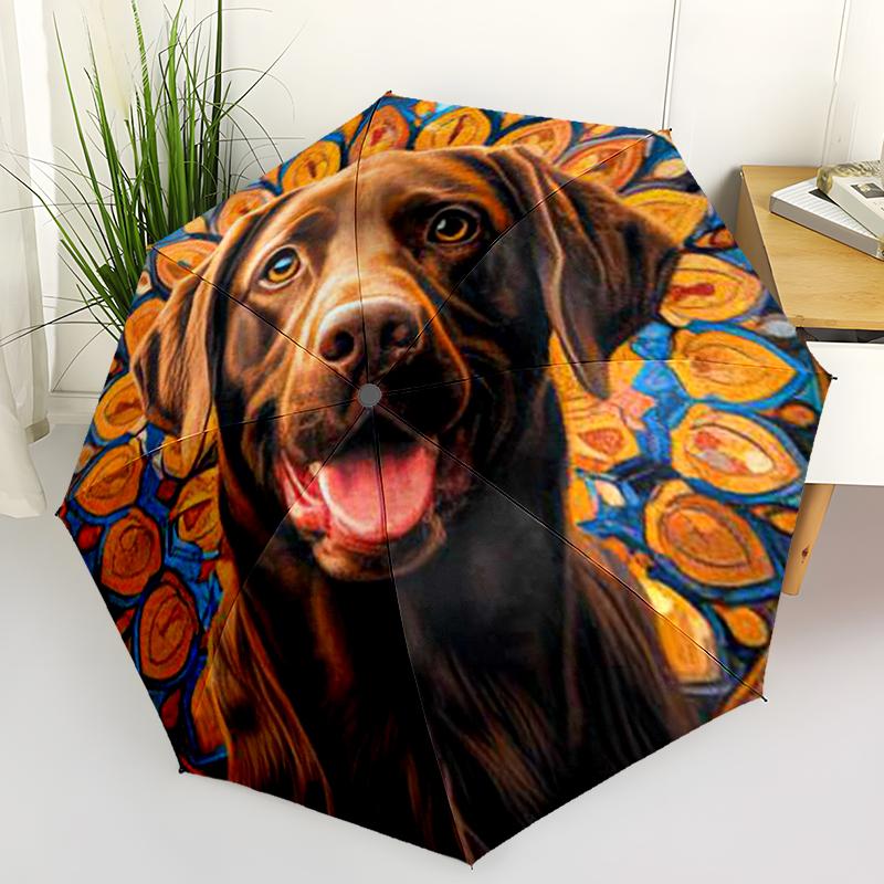 1pc Cute dog pattern Umbrella Portable Folding Umbrella Iron Frame Hole Bone Structure Outdoor Home Umbrella