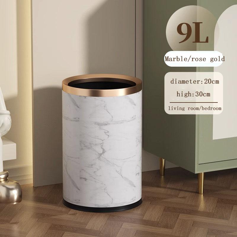 Quality Double Layer Leather Trash Can Metal Beautiful Waste Paper PU Basket Storage Bin for Bathroom  Bed Room