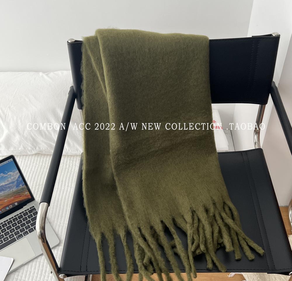 Winter new solid color versatile thickened scarf mohair fringed soft waxy warm student scarf women