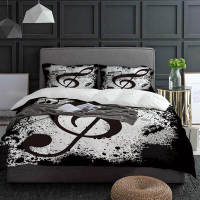 Note Musicali Goccia Puntini Croma Nero Schizzo Inchiostro Arte Set Biancheria da Letto 3pz Copripiumino Federa Coperta Trapuntata Set Matrimoniale Tessile per la Casa