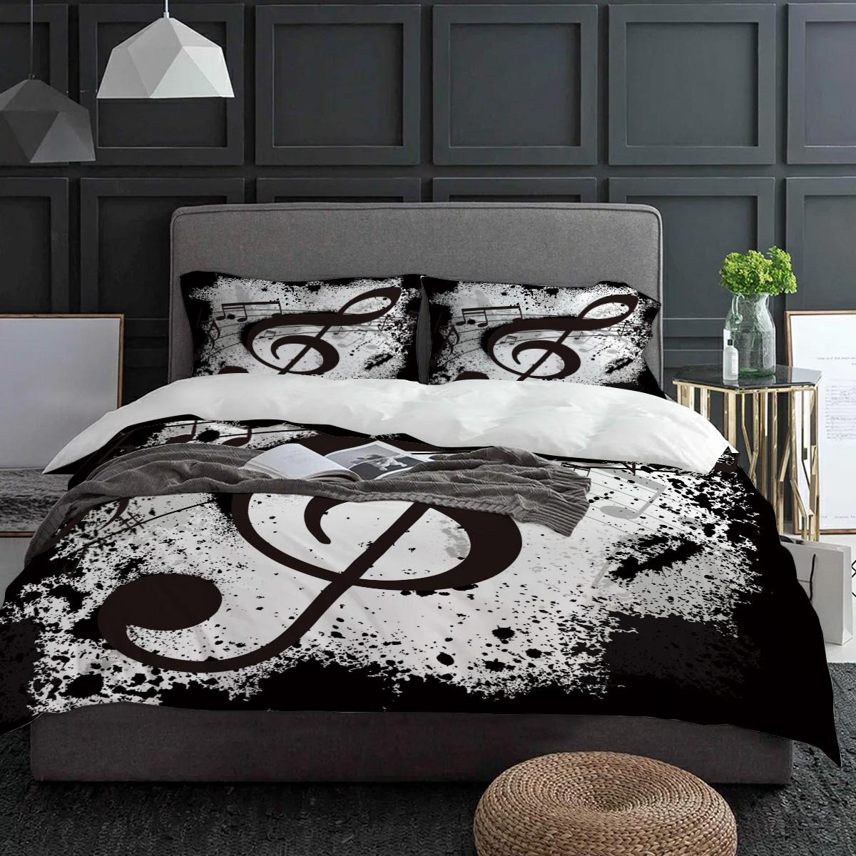 

Music Notes Dot Drop Quaver Black Splash Ink Art Bedding Set 3pcs Duvet Cover Pillowcase Quilt Cover Double Bed Set Home Textile EU single(135x200cm)