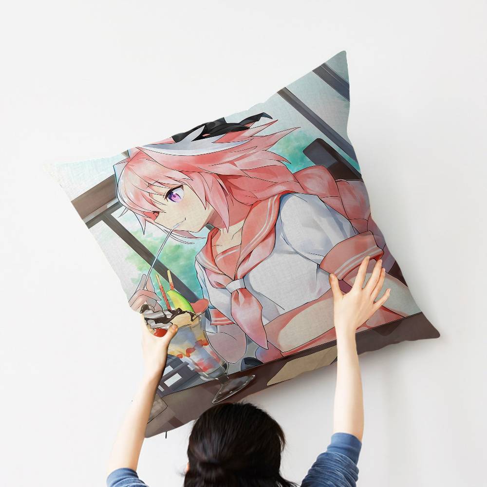 A-Astolfo Pink Cute Anime Girl Maple Design Cushion Cover Happy Autumn Harvest decor Holiday Decorati Pillow Cover