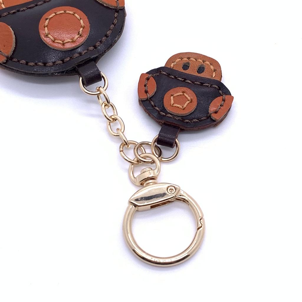 Cute Vegetable-Tanned Leather Mushroom Mario Bag Charm Keychain PU Pendant Key Ring
