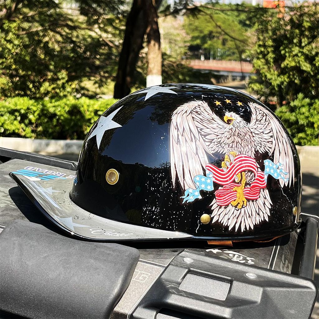 Summer Half Helmet Motorcycle Baseball Helmet Summer Men's and Women's Retro Harley Electric Locomotive Helmet