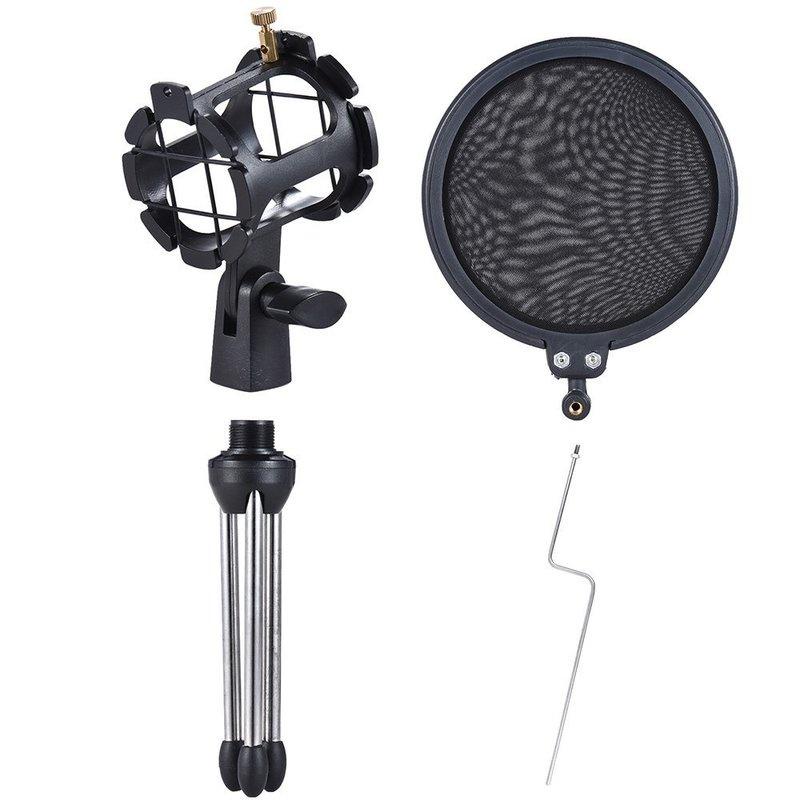 Nastavitelný stolní mikrofonní stojan Držák na stativ s klipem na mikrofon s dvojitou mřížkou Pop Filter